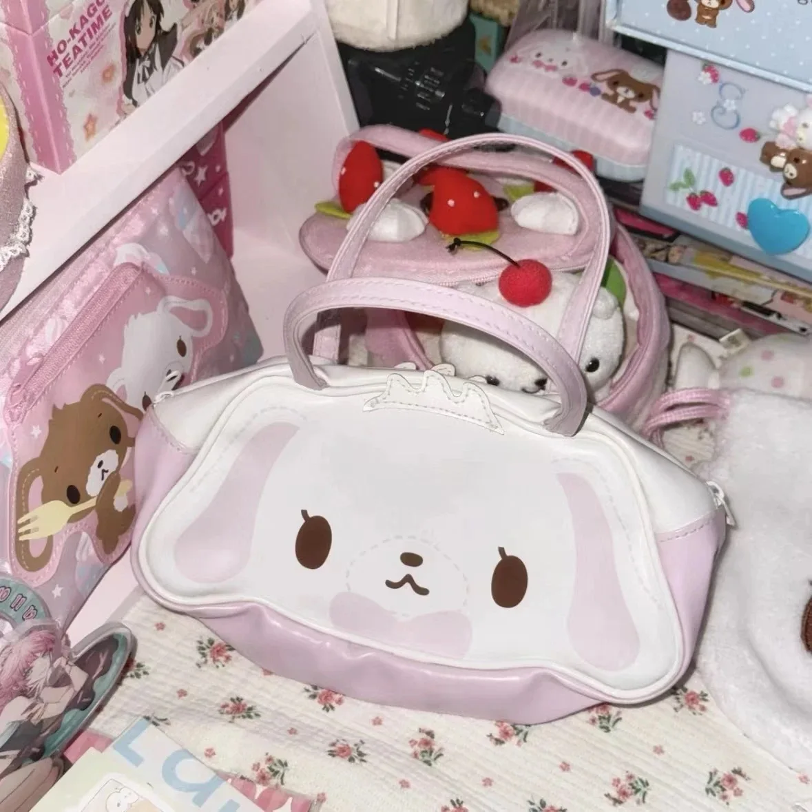 

Kawaii симпатичная сумка Sanrio sugarbunny, двусторонняя сумка-тоут, сумка из искусственной кожи, сумка через плечо с большой емкостью, милый подарок Ins для девочек