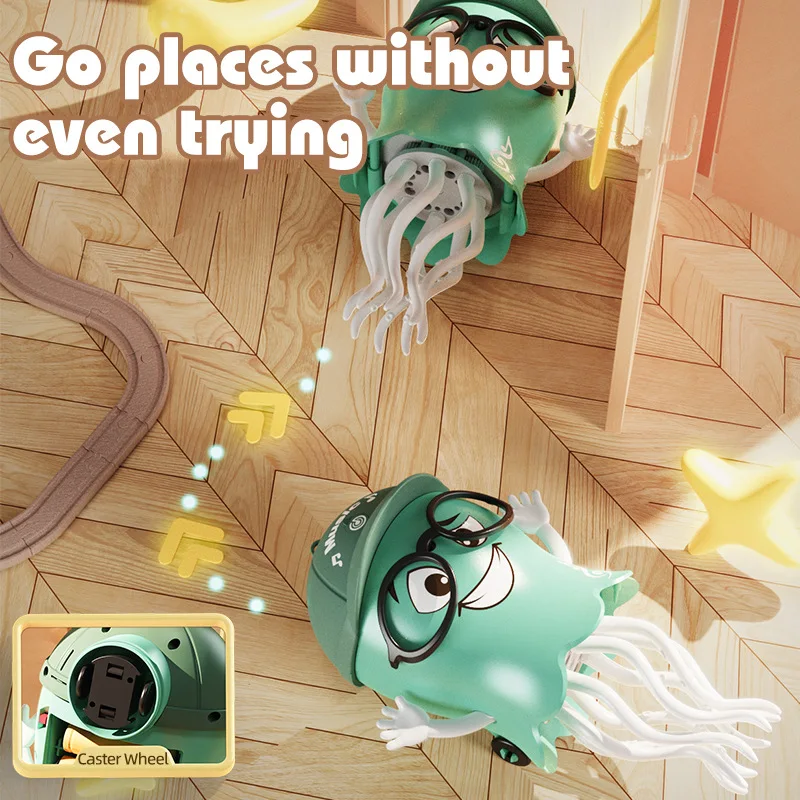 面白い踊るクラゲのおもちゃ 自動障害物回避 クロールするクラゲ 電子ペットおもちゃ スプレー音楽ライト付き クリスマスギフト