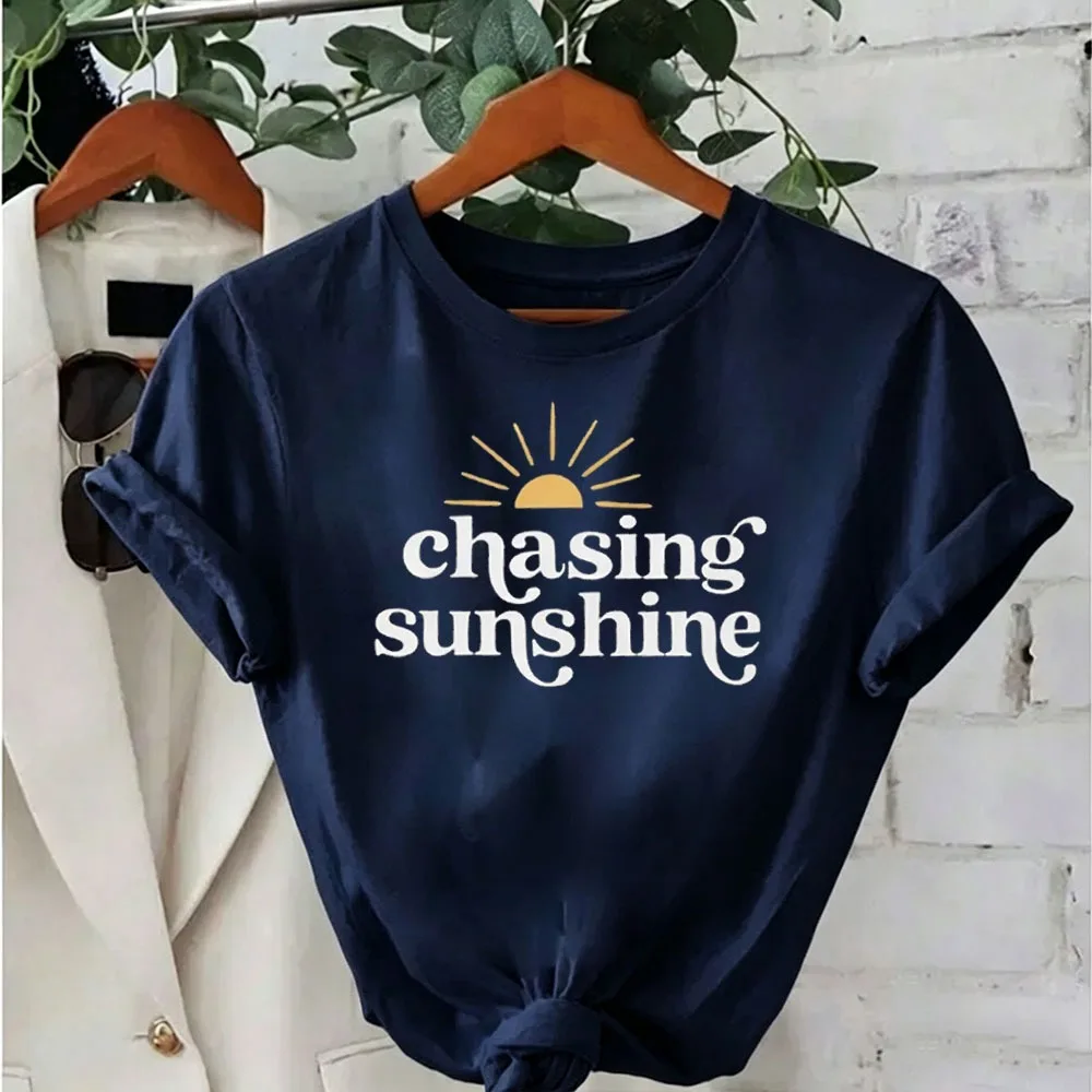 Mommy & Me Matching T-Shirt Chasing Sunshine Retro Mama Baby Tees Fashionable Parent-child Activities Summer Clothes