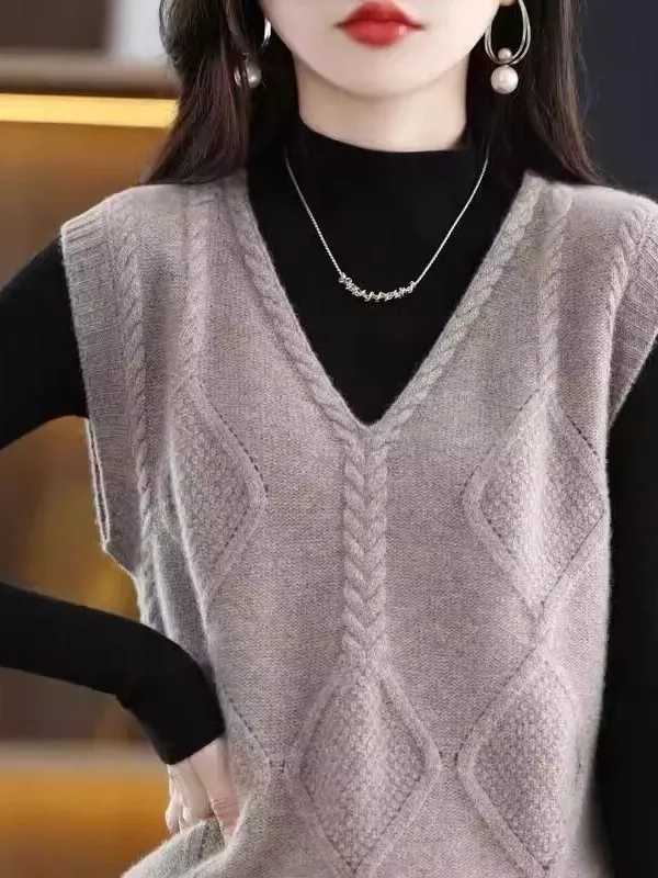 

Ретро Гонконгский вязаный жилет, свободный свитер с v-образным вырезом для женщин, весна-осень, Новое поступление, удобная корейская версия