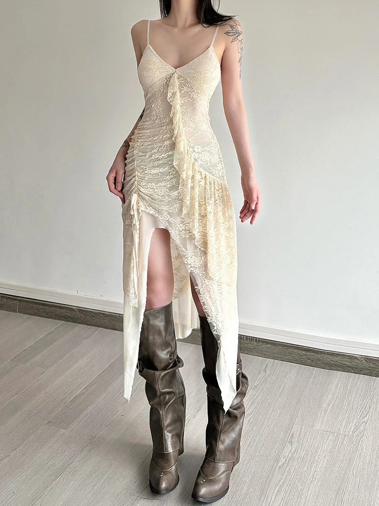 Sukienka WEIRD PUSS Summer Pure Desire Sexy Long Dr Women's Strapl V-Ne Gown Ele Polymers Fiber No-Sve Gown Trendy