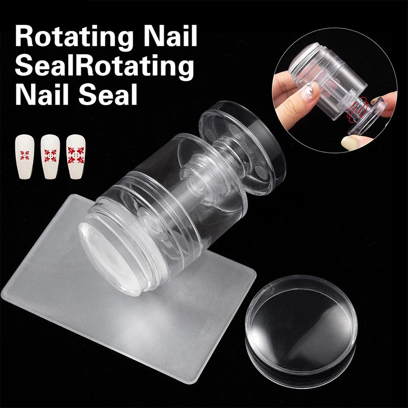 Rotatable Transparent Nails Art Stamps Variable Pattern Size Silicone Fingertip Printing French Nail Seal Stamper With Scraper