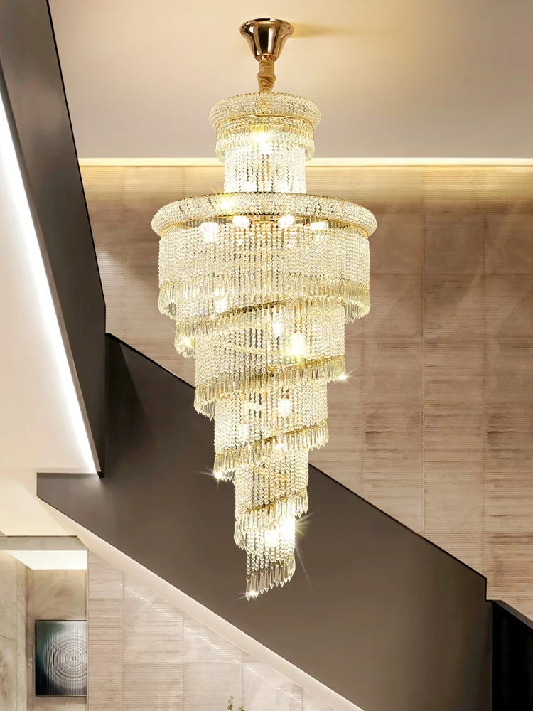 Duplex Building, Luxury, Large Chandelier, Villa, Living Room, Crystal Lamp, Hotel, Stair Lamp, Project, Headlight, Luxury Lamp