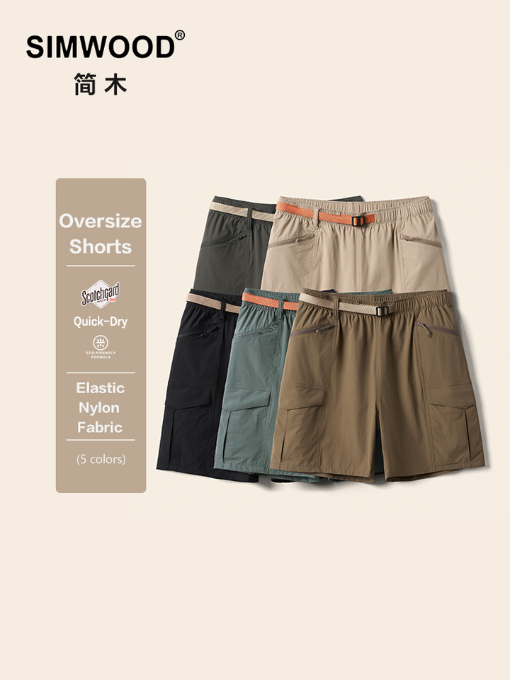 SIMWOOD 2025 Summer New Oversize 145gsm Elastic Quick Dry Fabric Shorts Men Elastic Wait Cargo Outdoor Shorts