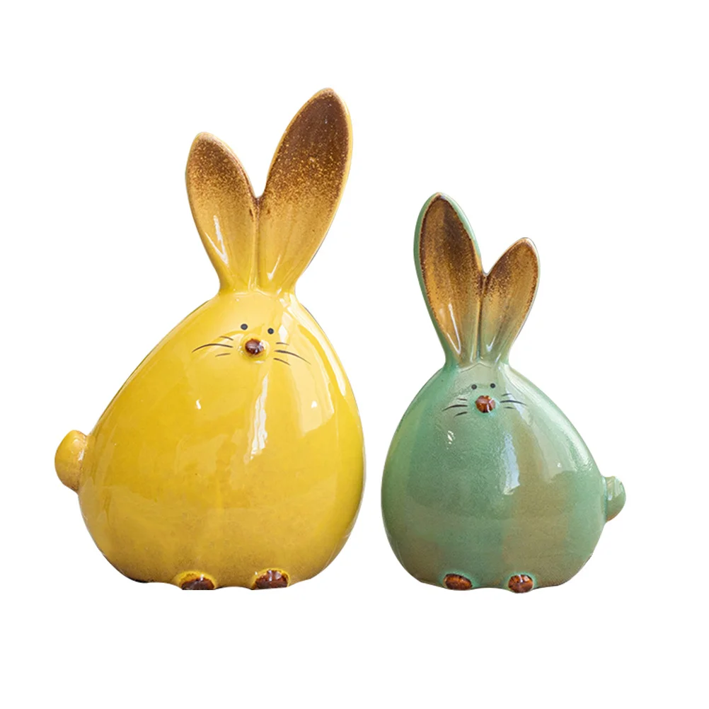 

2Pcs Simulation Rabbit Figures Realistic Ceramic Animal Statues Desktop Decoration Kids Gift Ceramic Rabbit Animals Statue