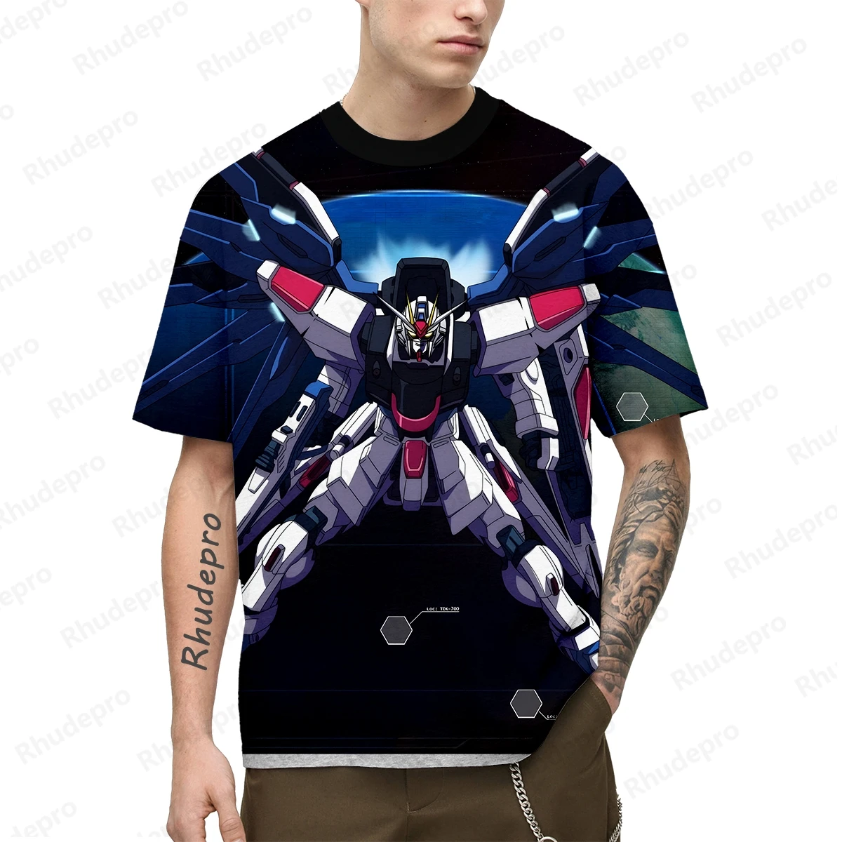 Camiseta Gundam estilo Harajuku masculina, modelo Y2K, camiseta de ginástica para cosplay, tops estampados em 3D, streetwear casual, manga curta,