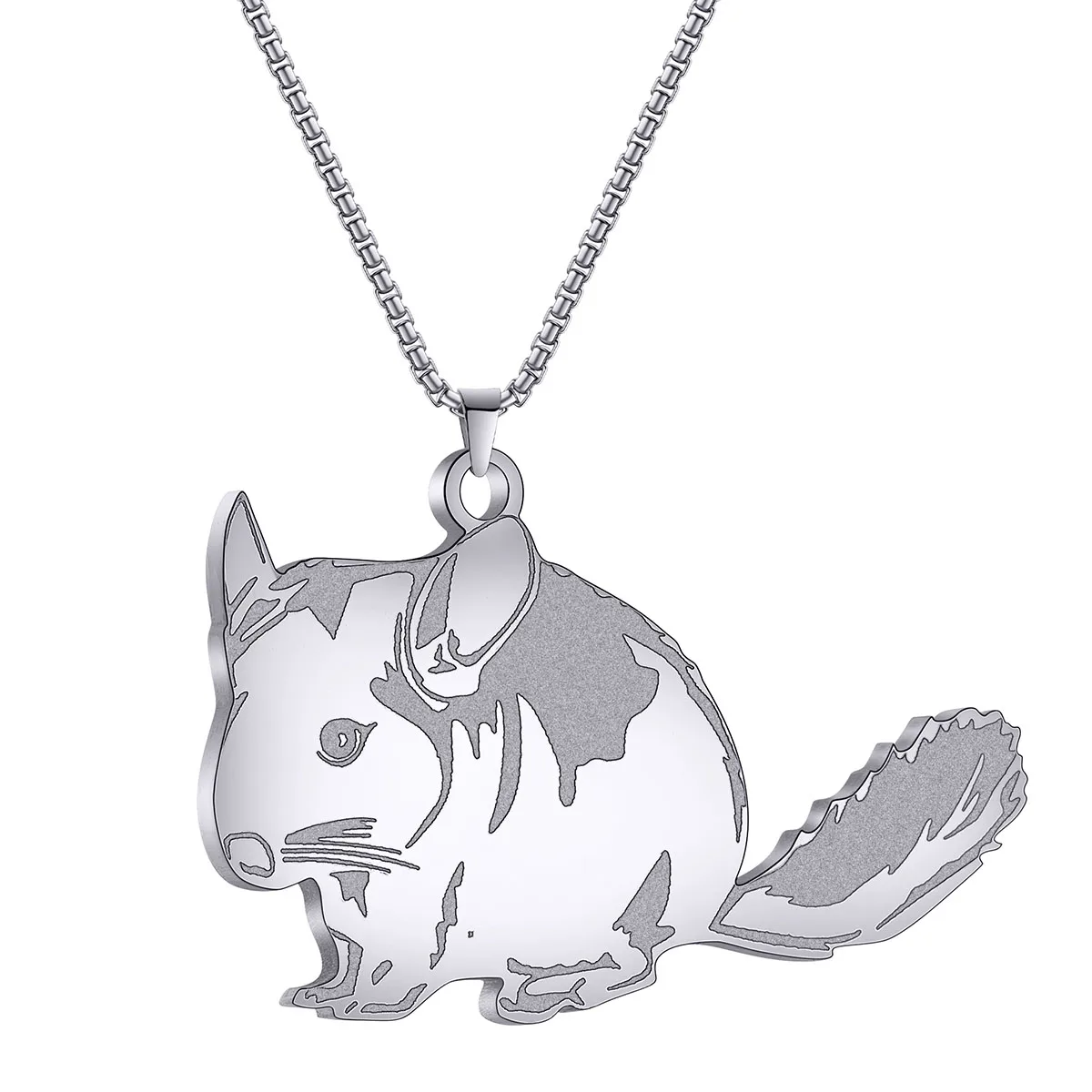 Kinitial Cute Chinchilla Pendant Men Stainless Steel Mouse Animal Charm Necklace Women Men Jewelry