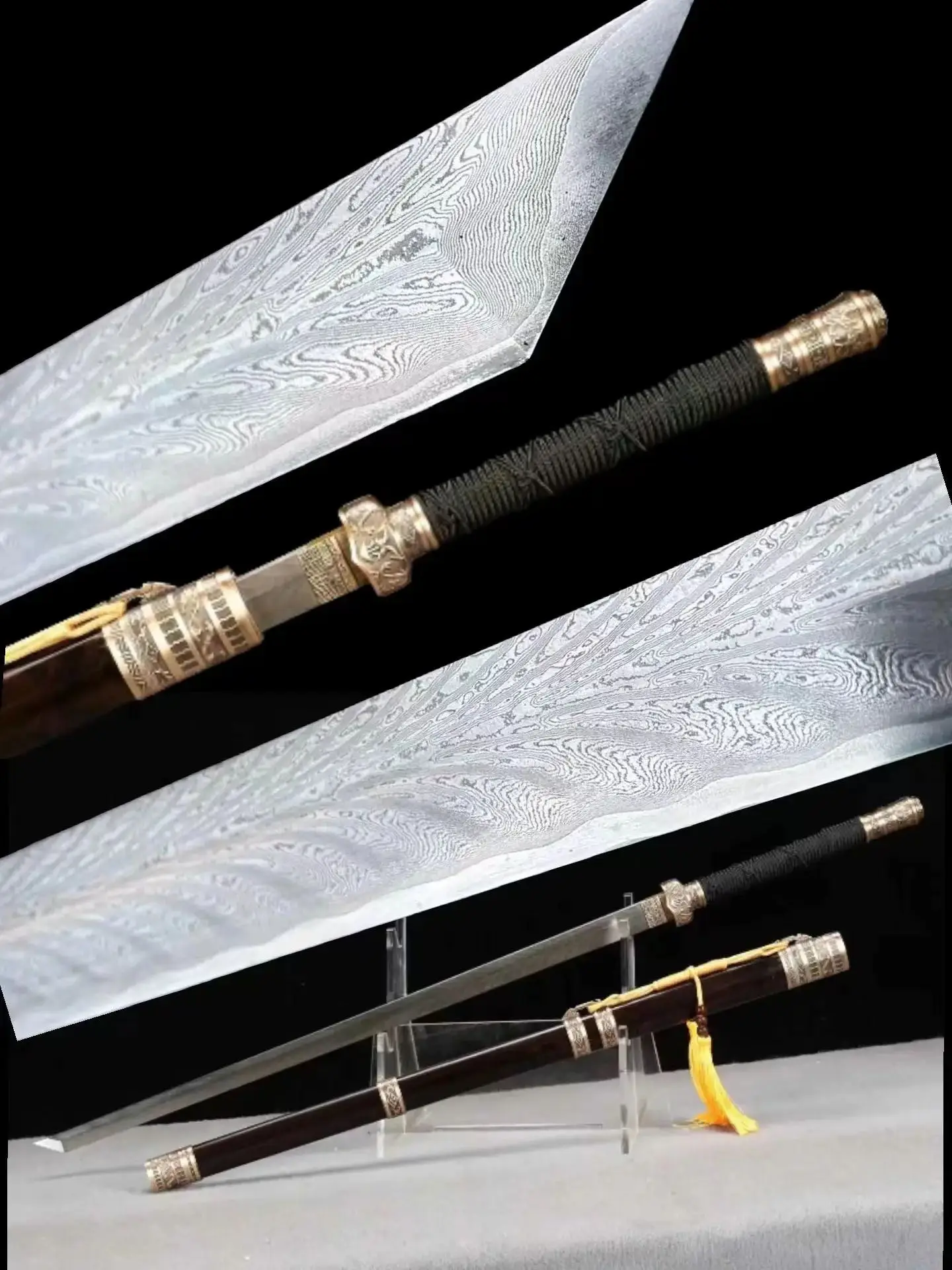 Chinese Kungfu Traditional Battle Sword,Woloong Dragon,Real Handmade Multi Refined Folded Patterned Steel Blade,Unhardened