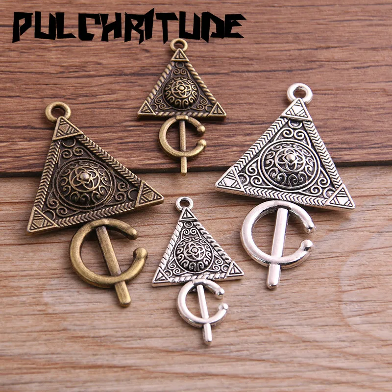 6PCS 2 Size Metal Alloy Two Color  Geometry Triangle Charms Pendants for Jewelry Making DIY Handmade Craft