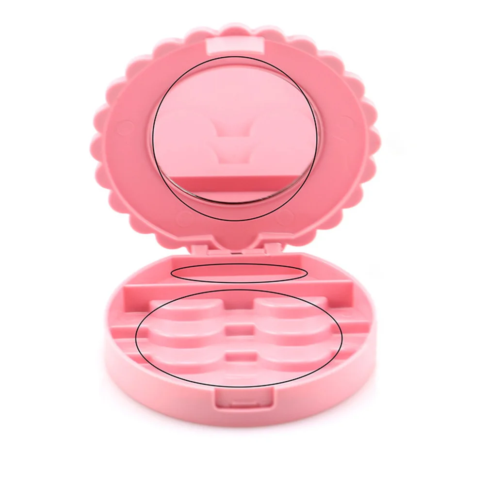 قطعة واحدة من علبة الرموش مع تصميم مرآة على شكل فيونكة صندوق تخزين الرموش الصناعية لتنظيم ملحقات المكياج باللون الوردي