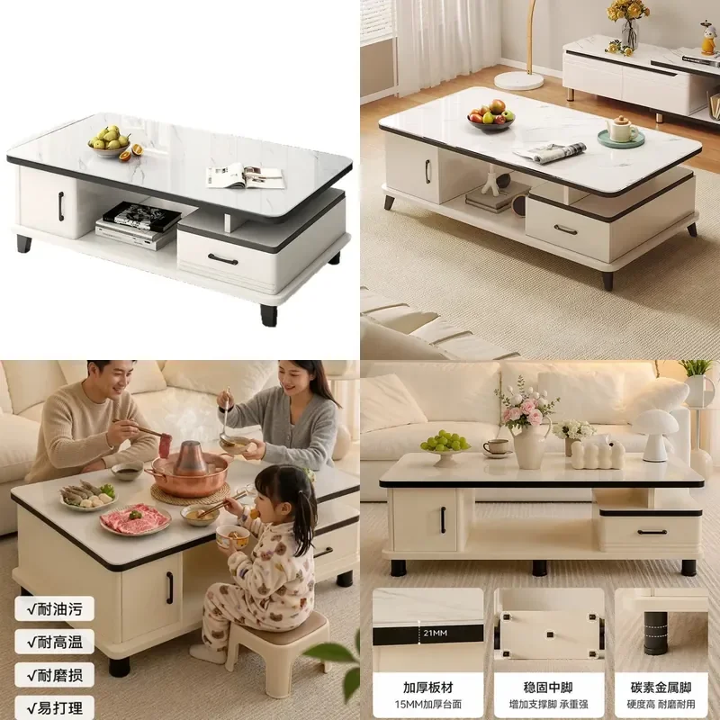 Modern Sintered Stone Coffee Table Glass Top Minimalist Luxury Living Room Furniture for Small Apartment Home Decor
