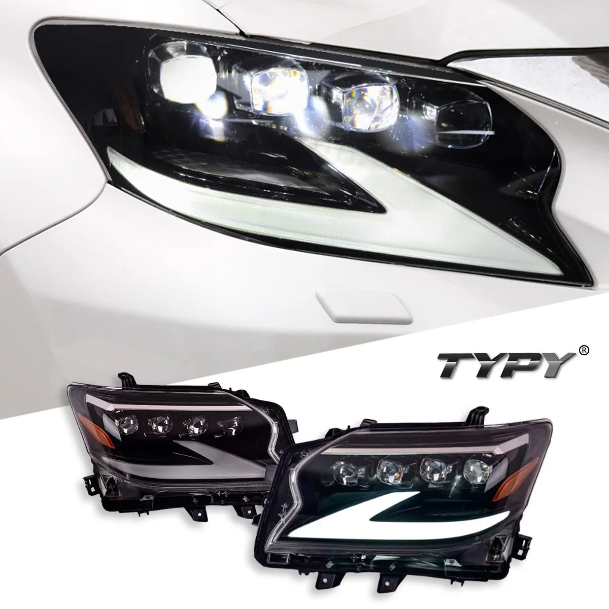 

TYPY Автомобиль для Lexus GX400 2010-2023, обновленная фара, модифицированная для нового DRL, динамический указатель поворота, светодиодная фара, автоаксессуары