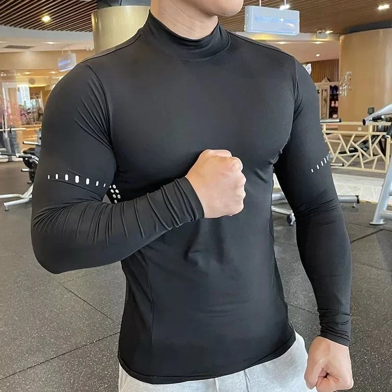 Mens Athletic Long Sleeve Compression Shirts Man Workout T Shirt UV Sun Protection Outdoor Active Top