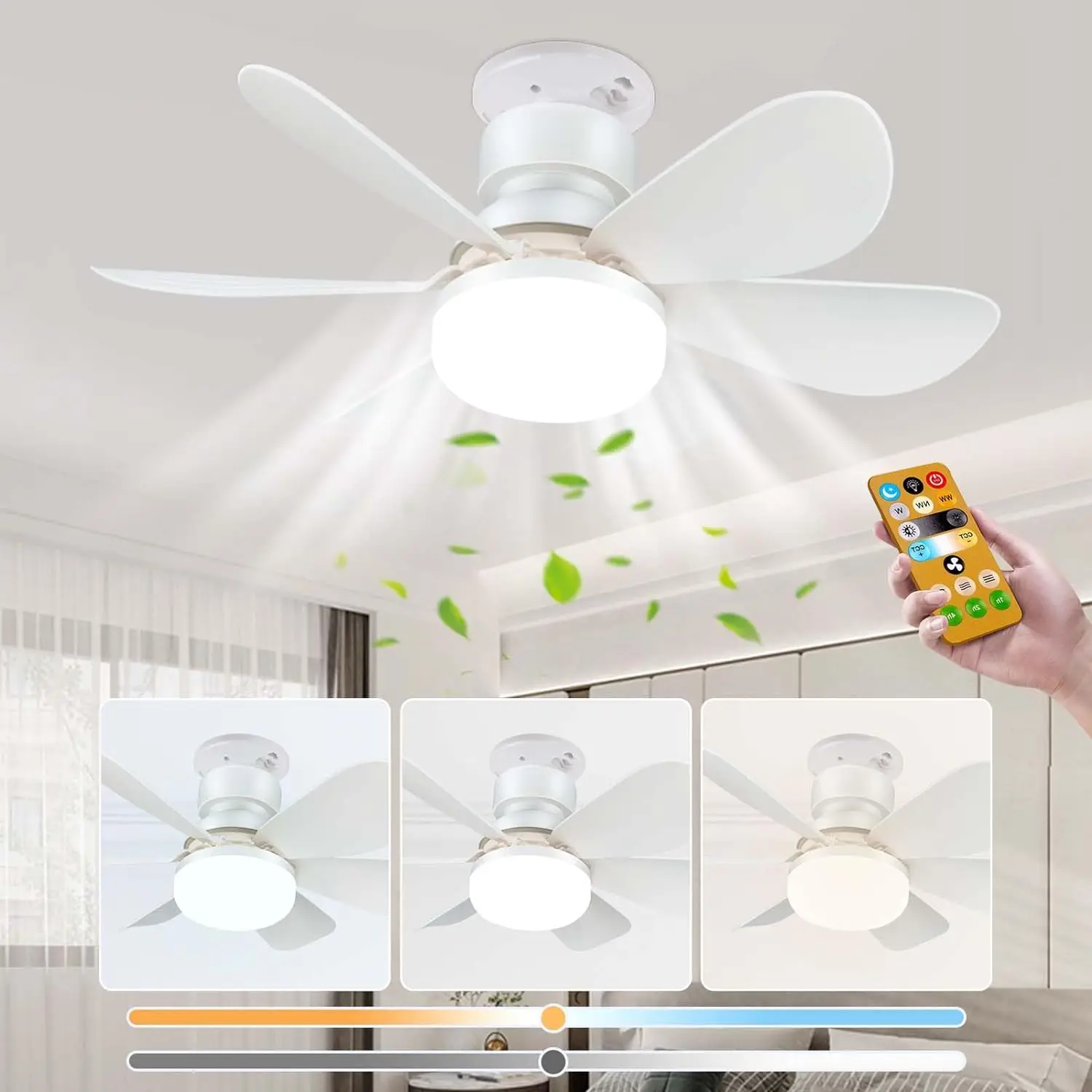 

LED Ceiling Fans Light For Bedroom Living Room Socket Ceiling Fans With Remote Control E27 Converter Base Smart Silent Fan Lamp