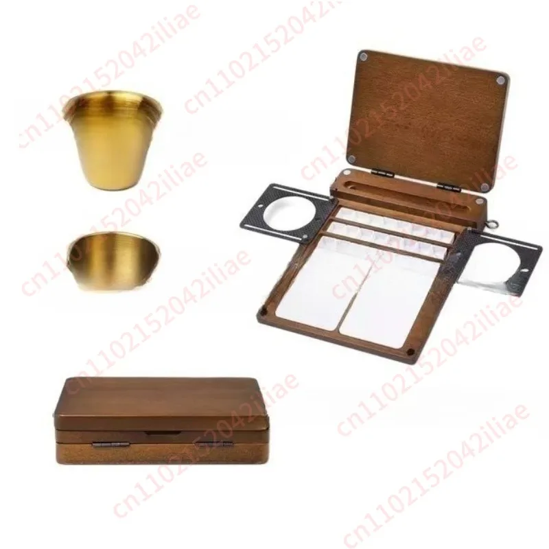 Foldable wooden palette, portable outdoor travel artboard t portable 24-grid watercolor set