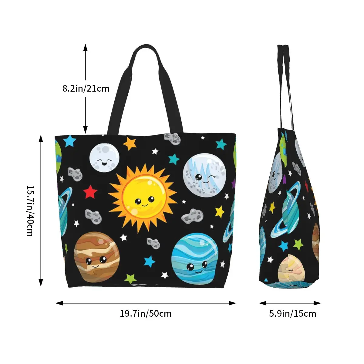 Kawaii Planets Cute Solar System Shopping Tote Bag Canvas Large Capacity Shoulder Bags Shopper Grocery Handbag for Women