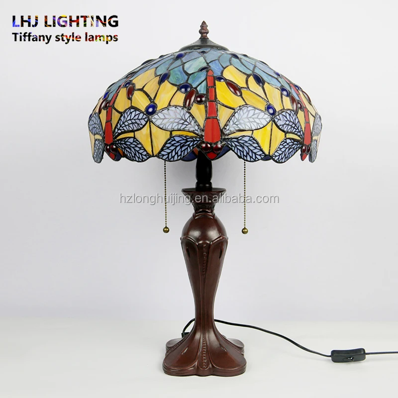 Brand 16 Inch European Stained Glass lamp Lampshade Dragonfly Style Tiffany home  Table Lamp Restaurant