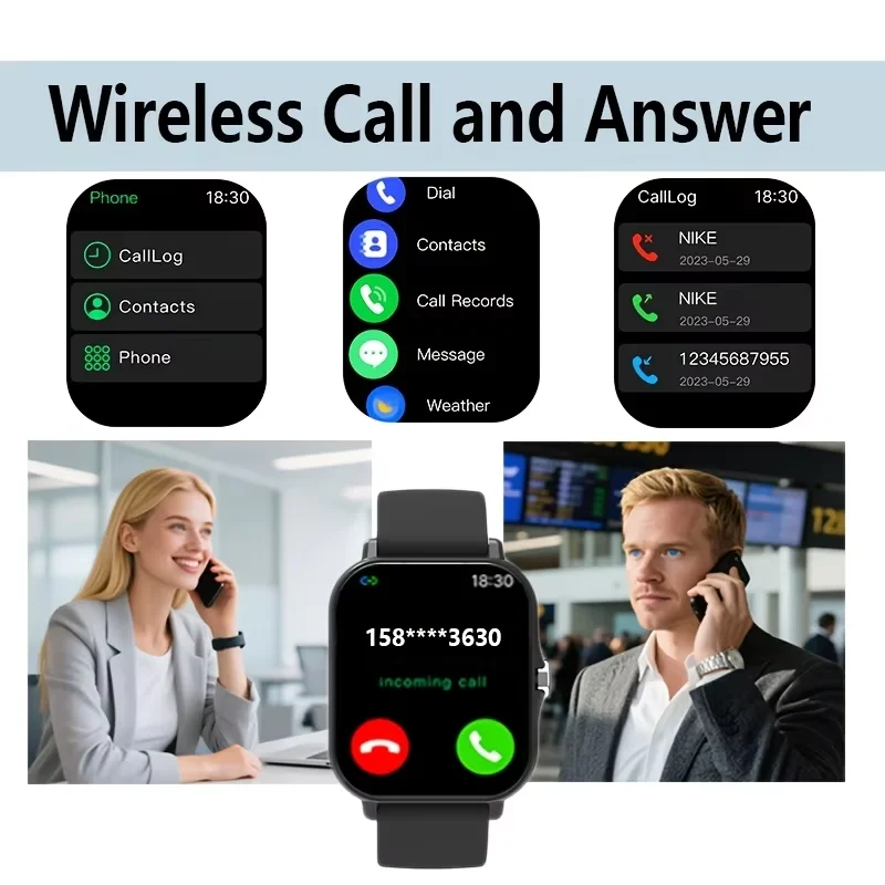 Unisex Smartwatch: Calls, Message Alerts, Sports Tracking, AI Voice, Music & Remote Cam, Great for Couples, Family & Friend