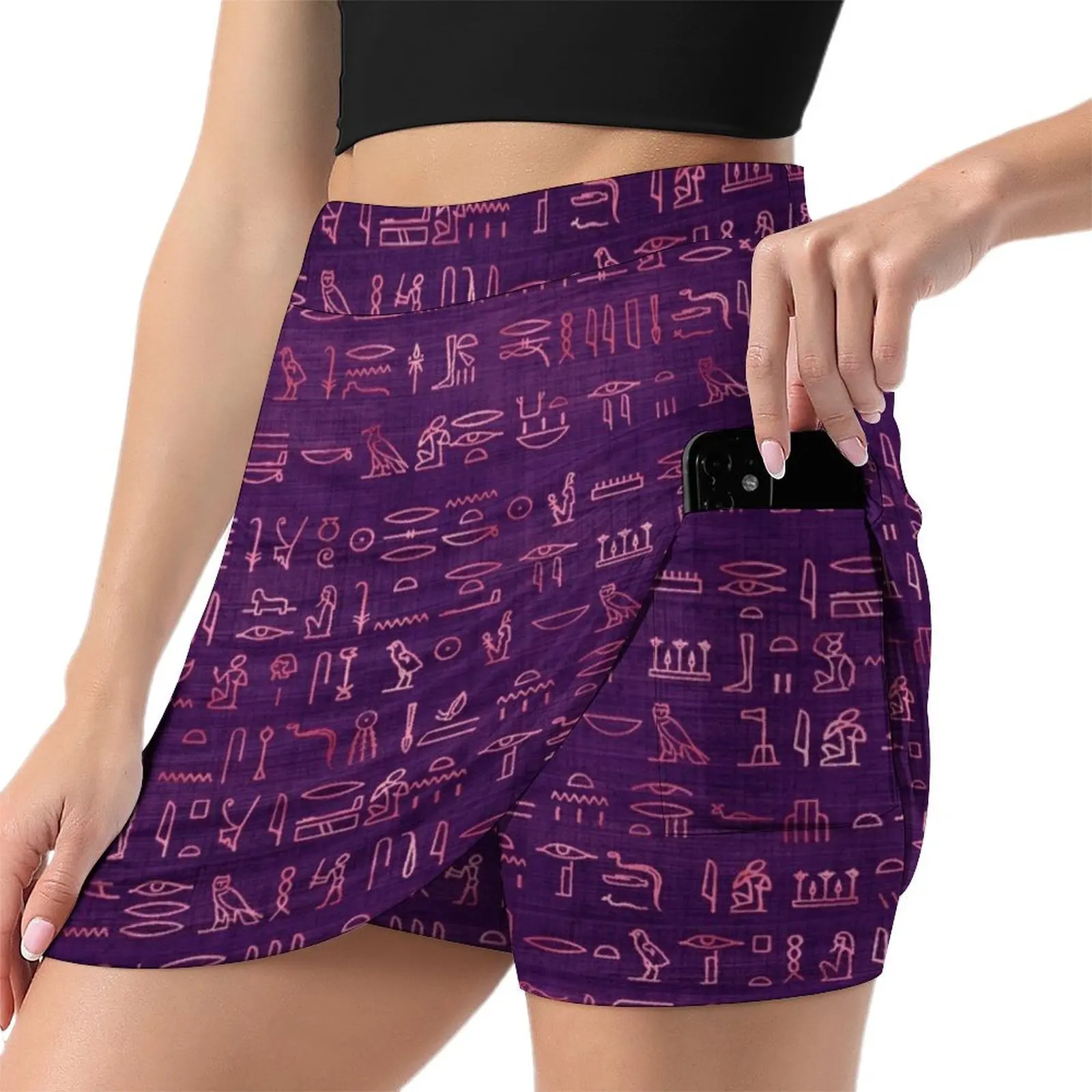 Purple Egyptian Hieroglyphs Symbols Textile Art Pattern Mini Skirt short skirt School uniform korean skirt