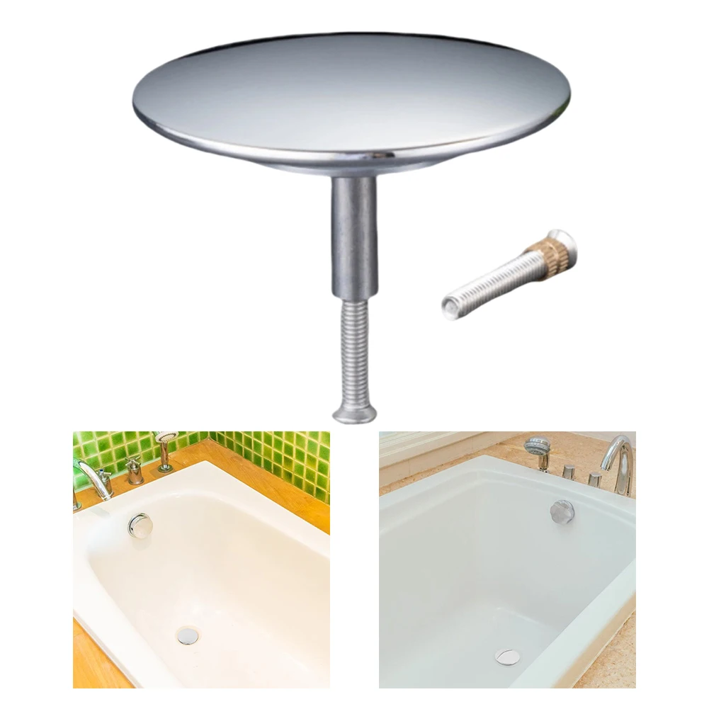 

Chrome Brass Bath Drain Stopper with Adjustable Screw for Height Customization and Leak Proof Seal Replacement