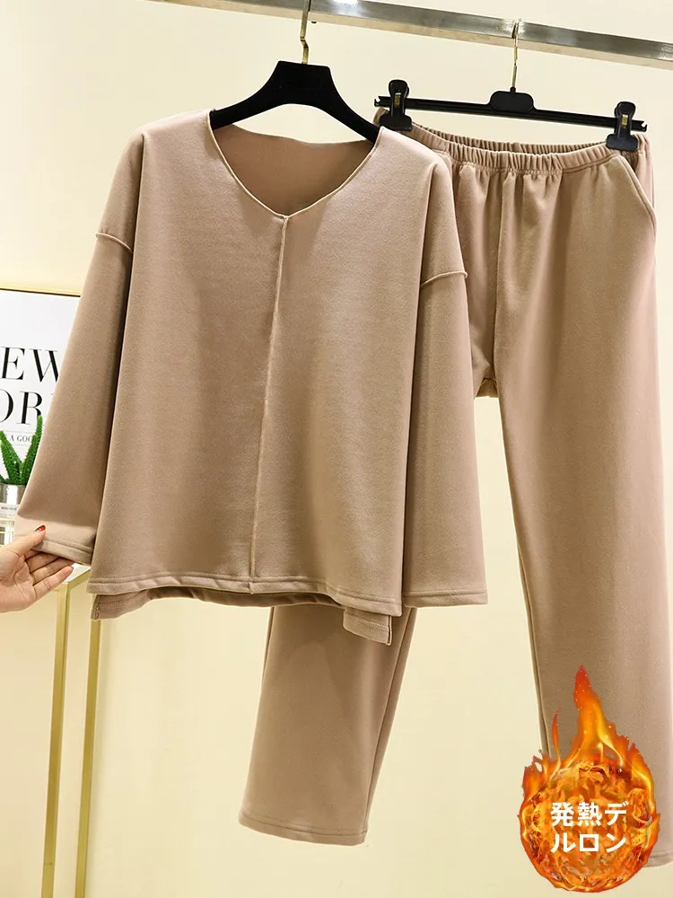 ชุดนอนผู้หญิงแขนยาวคอวี แบรนด์ Thiened Fce Spwear สวมใส่สบายๆ สไตล์ลำลอง เหมาะสำหรับใส่ที่บ้านในฤดูหนาว