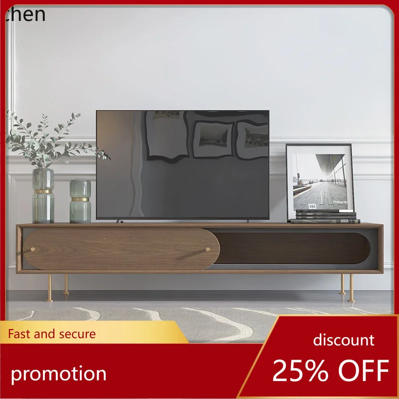 

ZMLlight luxury simple TV cabinet coffee table combination walnut color storage floor cabinet living room furniture