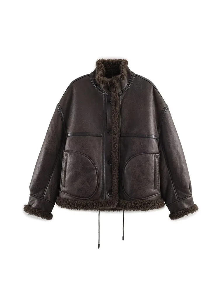 

2025 Women Winter Double-faced Fur Coats Vintage Two-sided Single Breasted Female Elegant Street Pilot Outerwear Clothing