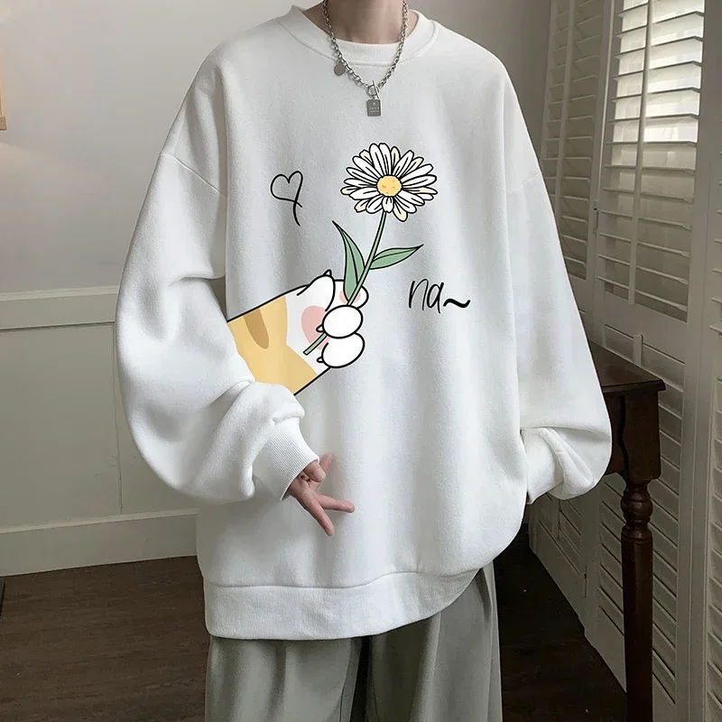 

Men's Oversized Hoodie Autumn Floral Print Off White Hoodies Oversize for Men 5XL Unisex Casual Wear Hoody Male Sweatshirt