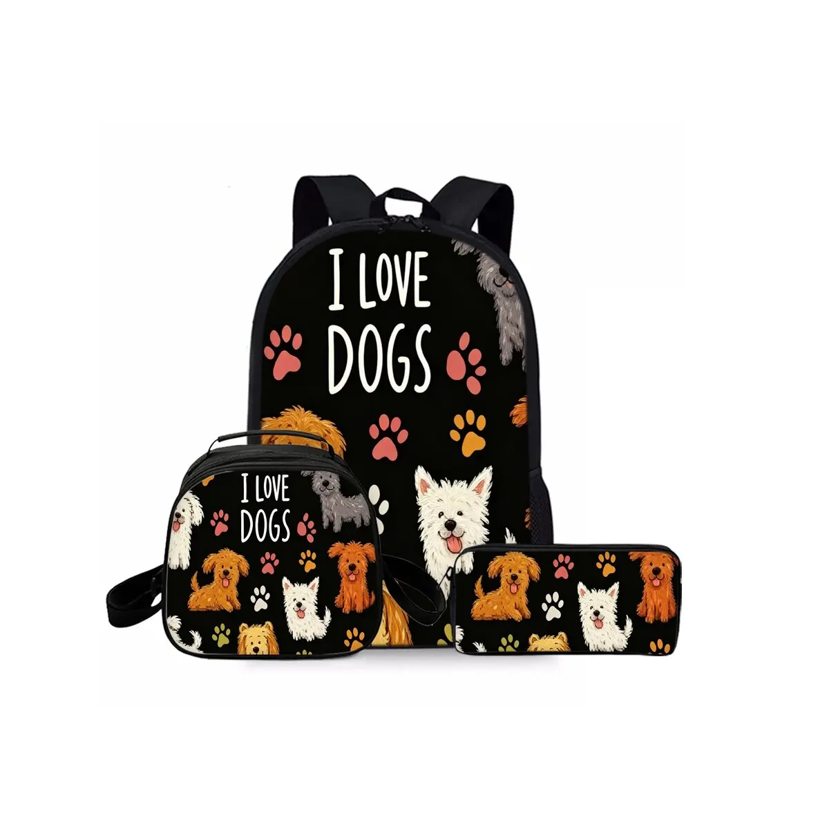Cute Dachshund Three Piece Set Cat Backpacks for Boy/Girls Best Gifts 2D Cartoon Waterproof Fashionable School Bag for Children