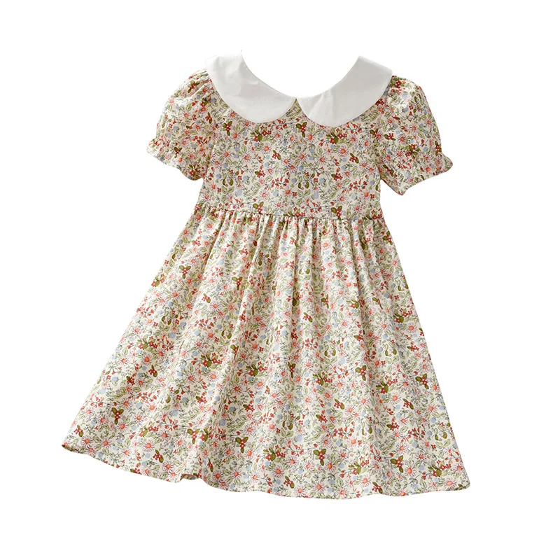 Children Floral Print Girls Fashion Short Sleeve Spring Summer Casual Beautiful Dress Clothes