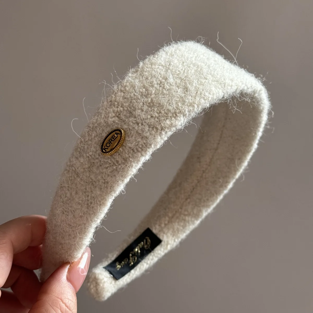 Headband Women Fuzzy Wide Band Gold Label High Crown Fall Winter for Face Washing Makeup Daily Party Travel Elegant