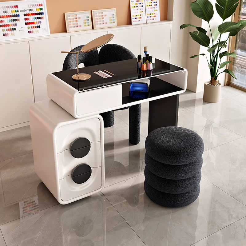 &Nordic Trendy Manicure Nail Table Unique Curved Beautiful Premium With Storage Mesa Manicura Salon Furniture