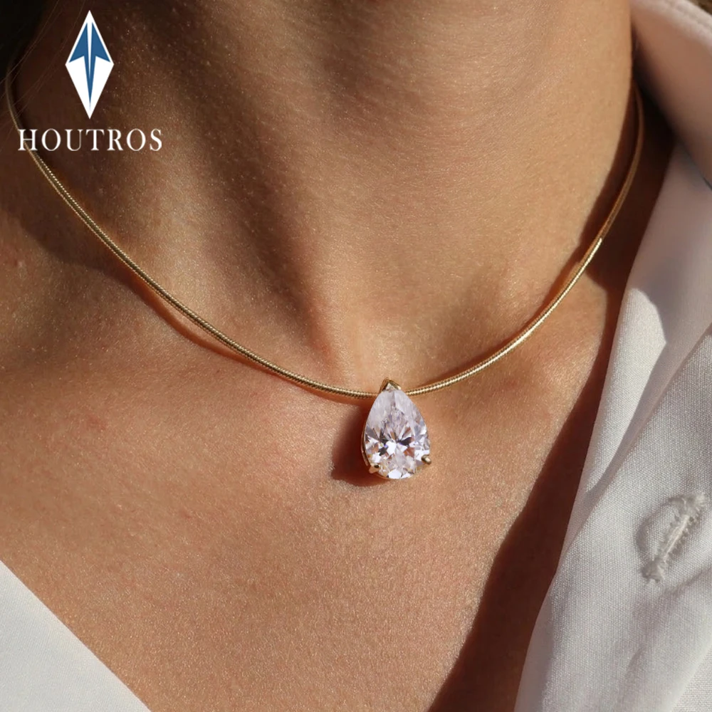 3-5CT Pear Cut Moissanite Pendant Necklace 925 Sterling Silver 18k Gold Plated 1.5mm Chain Party Wedding Jewelry for Women Gift