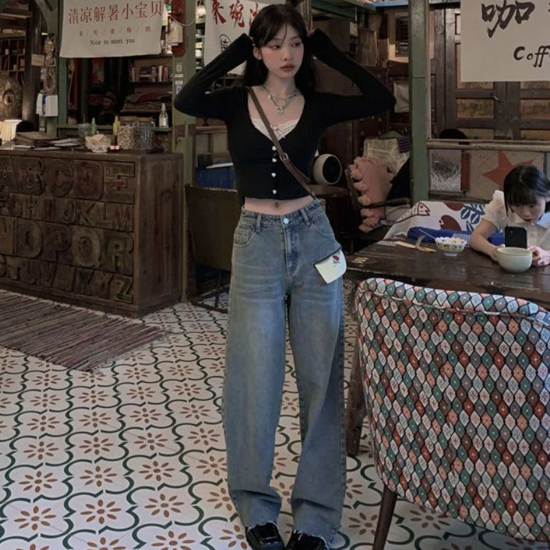 Krótkie bluzki t-shirty damskie Y2k Slim try Patchwork Hotsweet dziewczęca moda seksowna odzież z długim rękawem Ulzzang jesień zima szyk