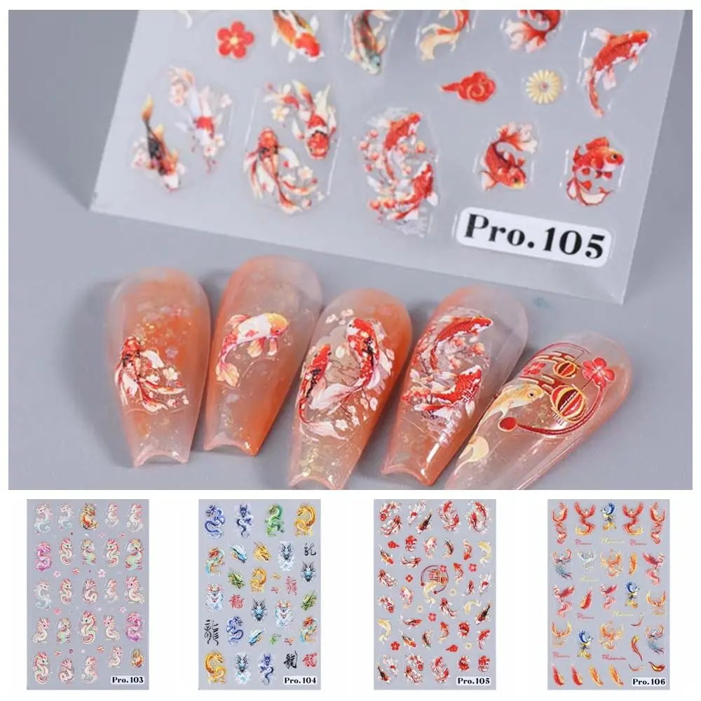 Phoenix Dragon Nail Stickers Nail Accessories Cartoon Dragon Nail Decals Manicure Ornaments Chinese Character