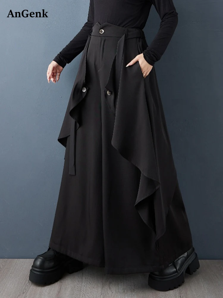 

Black Vintage Irregular High Waist Wide Leg Pants Women Spring Autumn New Casual Loose Ladies Trousers Fashion Streetwear 2025