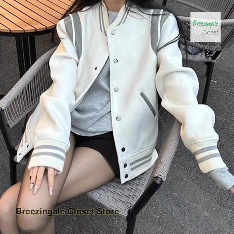 Japanese college style contrast stitching stand-up collar baseball uniform coat women's spring and autumn Joker casual jacket