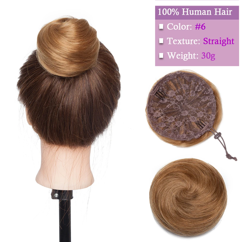 Hiasan Rambut Sanggul Donat Ekstensi Rambut Manusia 100%, Hiasan Rambut Chignon Donat untuk Wanita dan Pria, Scrunchies Sanggul Instan