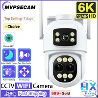 IP Camera 6K 12MP HD WiFi Outdoor Camera 8x Zoom Three Lens Dual Screen Home Security PTZ Camera 6MP Video Surveillance iCSee