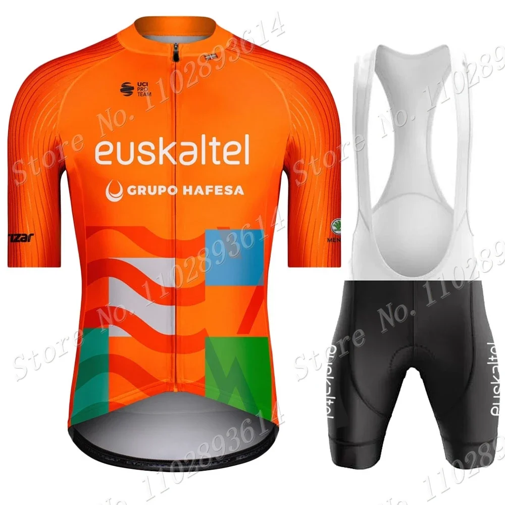 Euskaltel Cycling Jersey 2024 Euskadi Team Men Set Orange Spain Tour Clothing shirt Road Bike Suit Bicycle Bib Shorts MTB Ropa