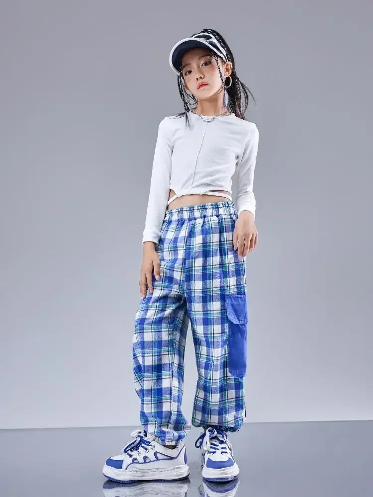 Girls Hip Hop Cool Shirt Street Dance Baggy Cargo Pants Children Crop Plaid Jacket Streetwear Kids Jazz Joggers Clothes Sets