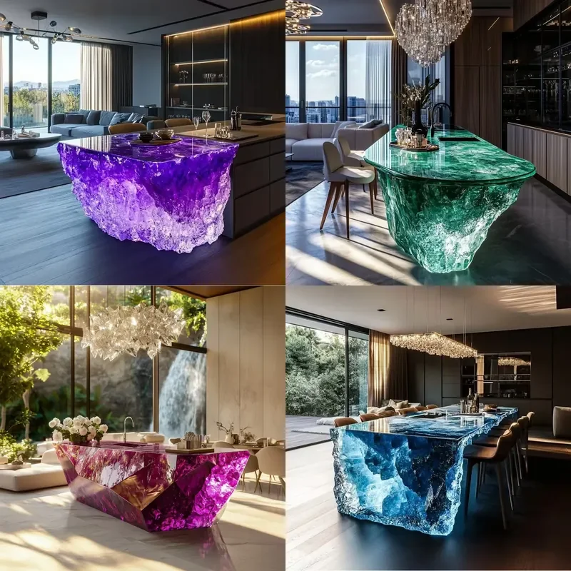 Glowing Resin Island Bar Counter Transparent Art Coffee Table for Living Room Light Luxury Design