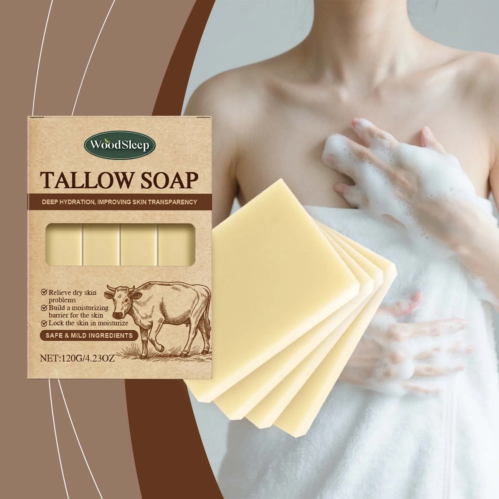 

Grass-Fed Beef Tallow Soap - Gently Cleanses for Skincare,Suitable for Face &Body Wash, Refreshing & Comfortable, Rich in Lather