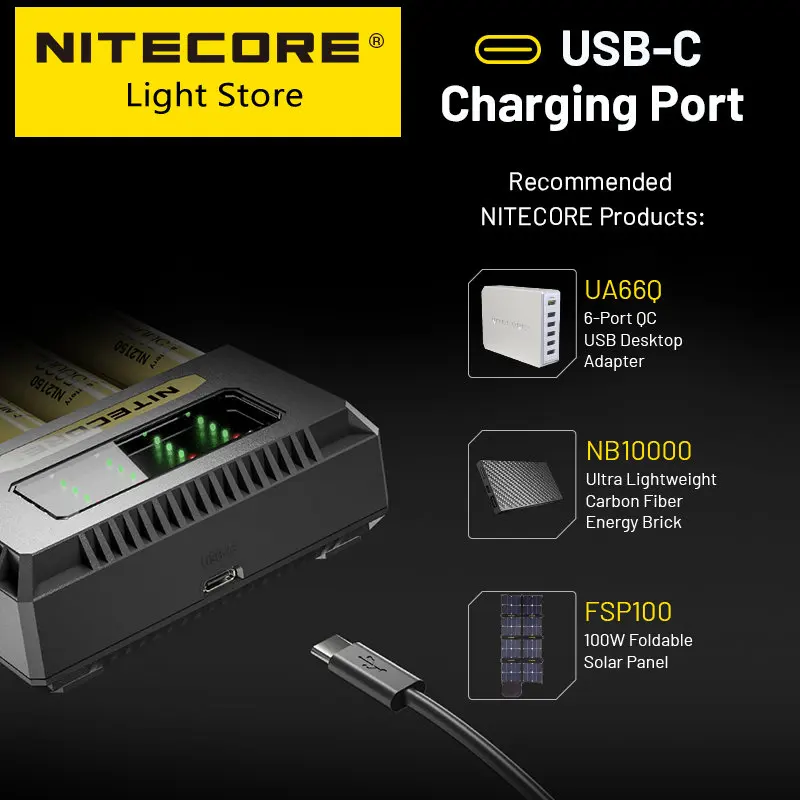 Imagem -05 - Nitecore Carregador de Bateria Inteligente Quatro Entalhes Cir Li-ion 18650 14500 26650 aa Aaa 18w pd do qc Inteligente