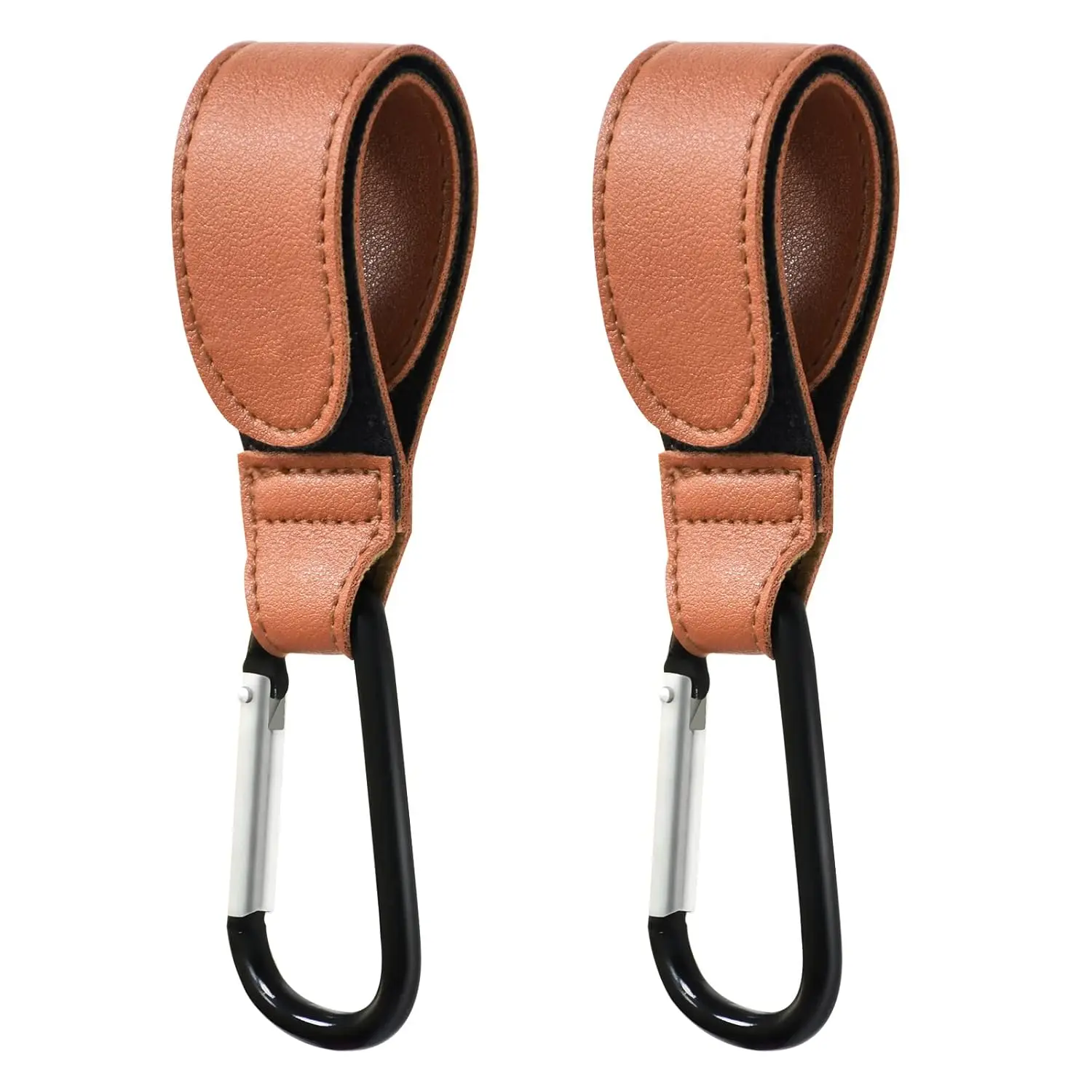 

2 PCS Brown Durable Leather - Style Stroller Hooks for Hanging Diaper Bags, Grocery Bags, Ideal Mommy Hook for Stroller