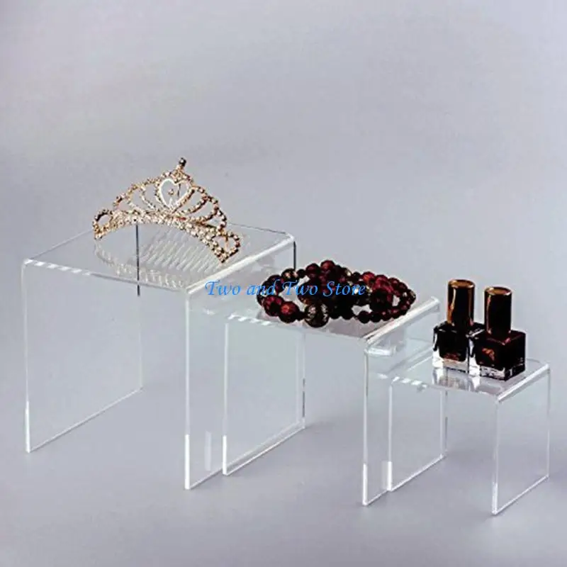 

HX6F 3pcs/set Acrylic Display Risers Clear Product Stand Jewelry Display Riser Shelf Showcase Fixtures for Dessert Cupcake
