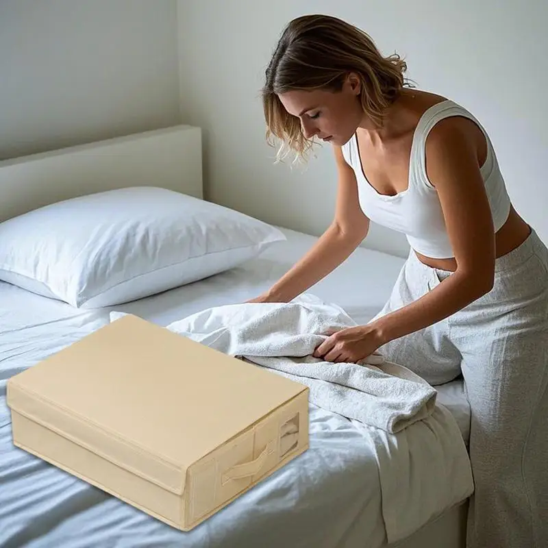 

Sheet Organizer Foldable Bed Sheet Storage Stackable Space Saving Containers Dustproof Bedding Folder Box Bins With Window For