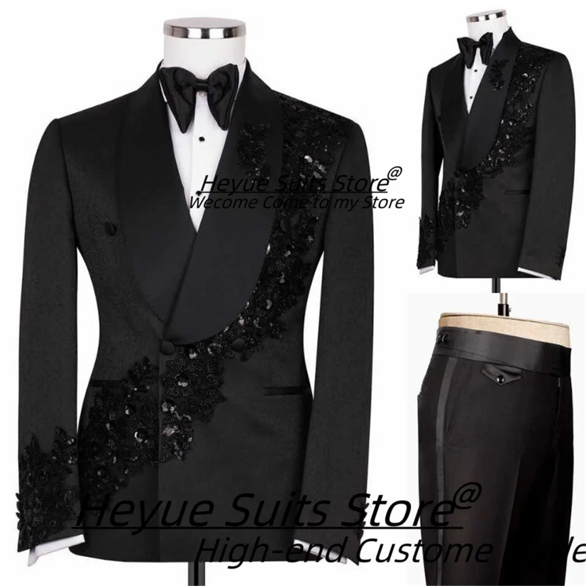 

Luxury Double Breasted 2 Pieces Stes Customized Slim Fit Groom Wedding Tuxedos Shiny Crystals Beads Prom Men Suits Costume Homme