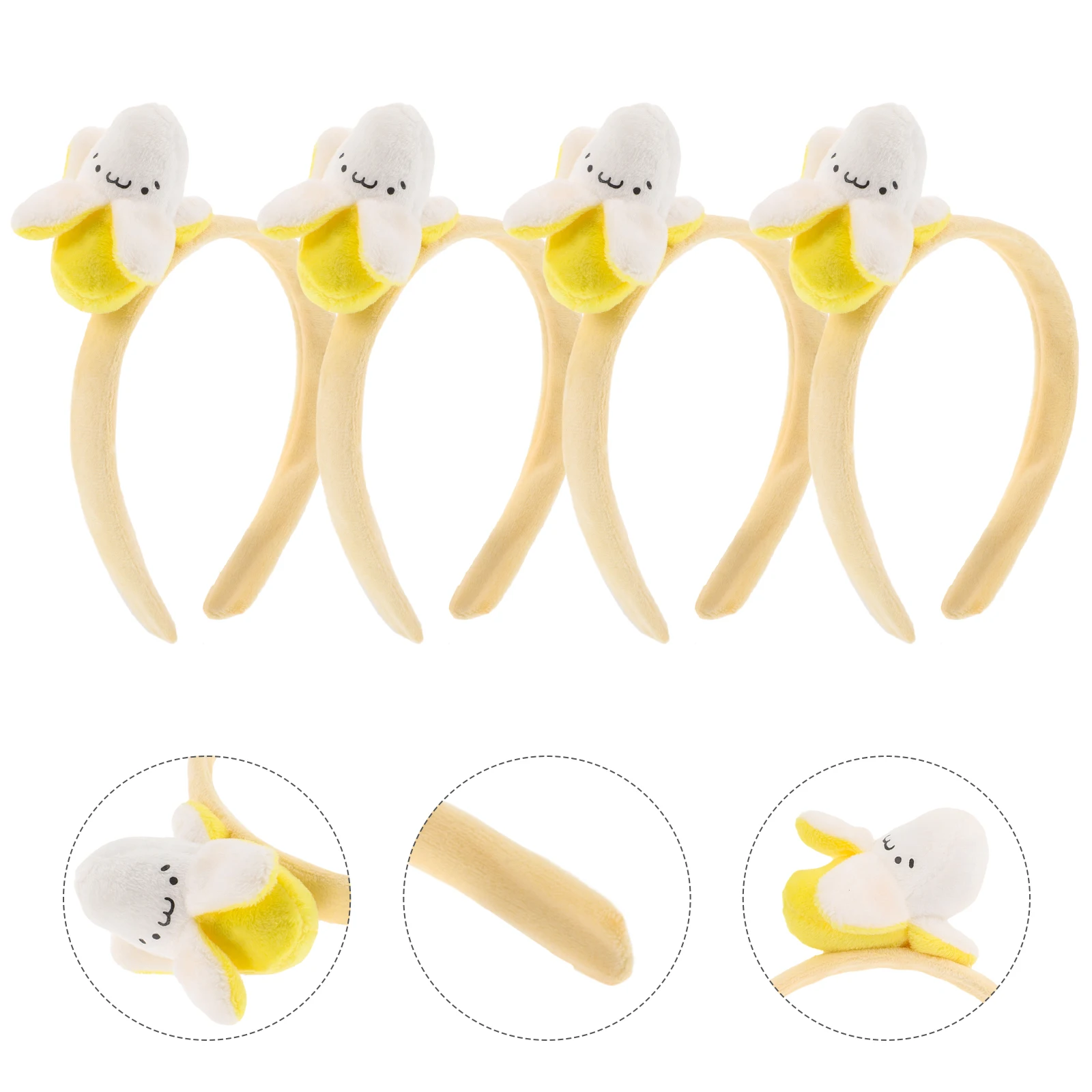 

4pcs Banana Headband Fruit Hair Hoop For Halloween Christmas Tropical Party Spa Face Washing Cartoon Headband Washable Durable