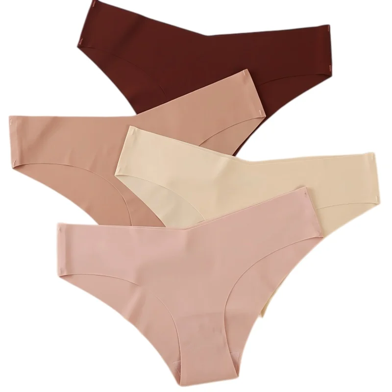 1Pack Women Low-Rise Panties V-Front Ice Silk Seamless Briefs Invisible No Lines Underwear Summer Soft Sexy Lingerie XS-XL